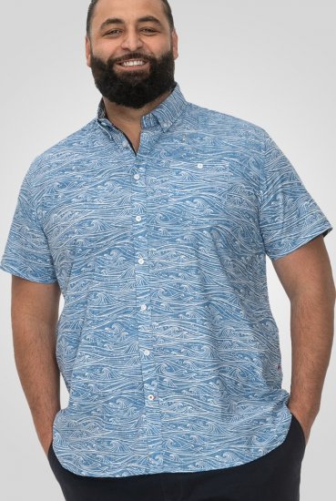 D555 Torquay AOP Short Sleeve Button Down Collar Shirt Blue Wave - Košile - Košile 2XL-10XL