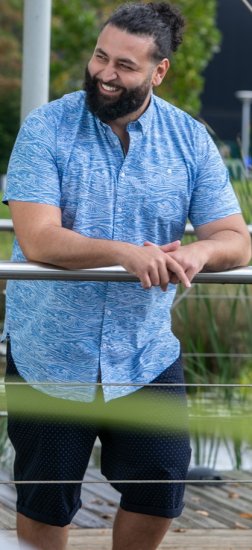 D555 Torquay AOP Short Sleeve Button Down Collar Shirt Blue Wave - Košile - Košile 2XL-10XL