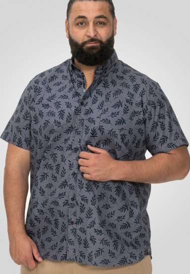 D555 Kettering Hawaiian Leaf AOP Short Sleeve Button Down Collar Shirt Denim - Košile - Košile 2XL-10XL
