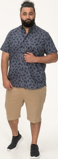 D555 Kettering Hawaiian Leaf AOP Short Sleeve Button Down Collar Shirt Denim - Košile - Košile 2XL-10XL