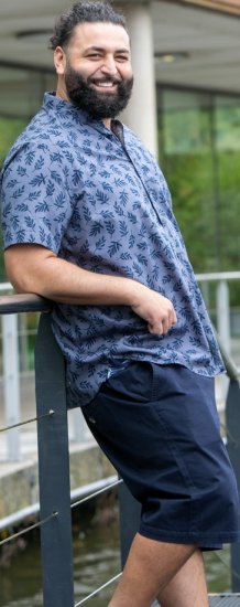 D555 Kettering Hawaiian Leaf AOP Short Sleeve Button Down Collar Shirt Denim - Košile - Košile 2XL-10XL