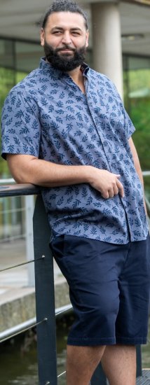 D555 Kettering Hawaiian Leaf AOP Short Sleeve Button Down Collar Shirt Denim - Košile - Košile 2XL-10XL