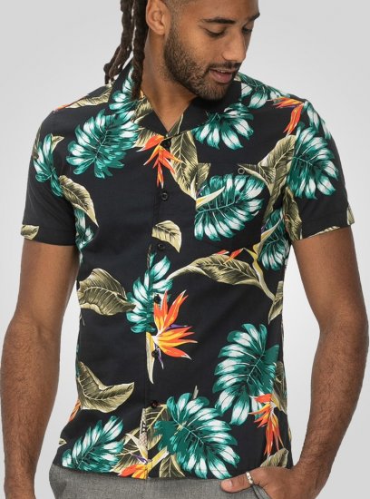 D555 Selby Hawaiian AOP Short Sleeve Revere Collar Shirt Black - Košile - Košile 2XL-10XL