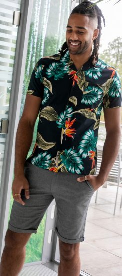 D555 Selby Hawaiian AOP Short Sleeve Revere Collar Shirt Black - Košile - Košile 2XL-10XL
