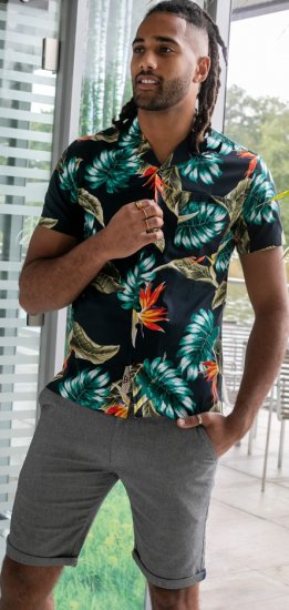 D555 Selby Hawaiian AOP Short Sleeve Revere Collar Shirt Black - Košile - Košile 2XL-10XL