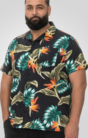 D555 Selby Hawaiian AOP Short Sleeve Revere Collar Shirt Black - Košile - Košile 2XL-10XL