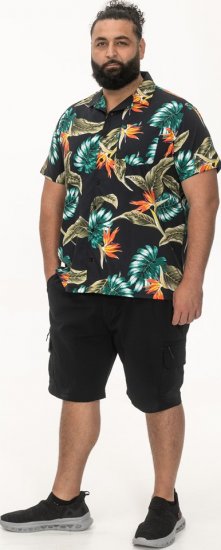 D555 Selby Hawaiian AOP Short Sleeve Revere Collar Shirt Black - Košile - Košile 2XL-10XL