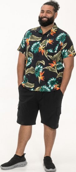 D555 Selby Hawaiian AOP Short Sleeve Revere Collar Shirt Black - Košile - Košile 2XL-10XL