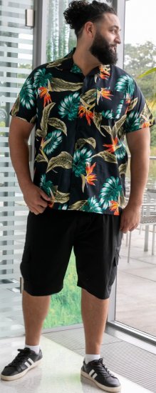 D555 Selby Hawaiian AOP Short Sleeve Revere Collar Shirt Black - Košile - Košile 2XL-10XL