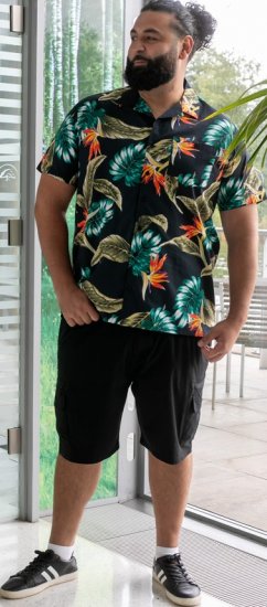 D555 Selby Hawaiian AOP Short Sleeve Revere Collar Shirt Black - Košile - Košile 2XL-10XL