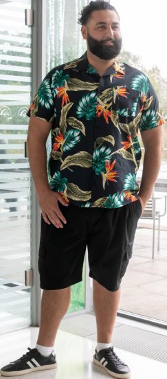 D555 Selby Hawaiian AOP Short Sleeve Revere Collar Shirt Black - Košile - Košile 2XL-10XL