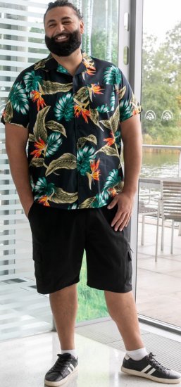 D555 Selby Hawaiian AOP Short Sleeve Revere Collar Shirt Black - Košile - Košile 2XL-10XL