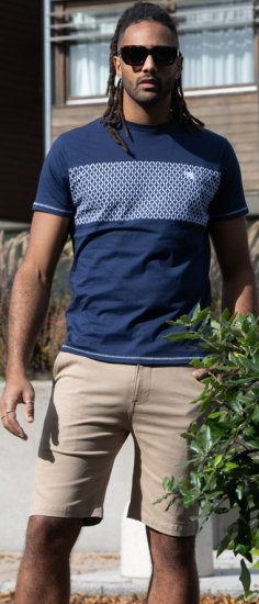 D555 Swansea Cut And Sew Crew Neck T-Shirt Navy - Trička - Trička nadměrné velikosti - 2XL-14XL