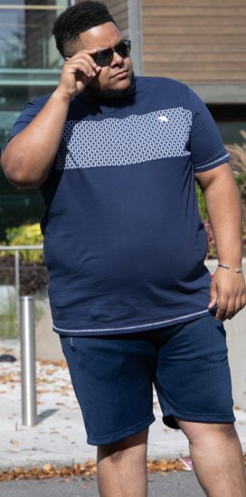 D555 Swansea Cut And Sew Crew Neck T-Shirt Navy - Trička - Trička nadměrné velikosti - 2XL-14XL