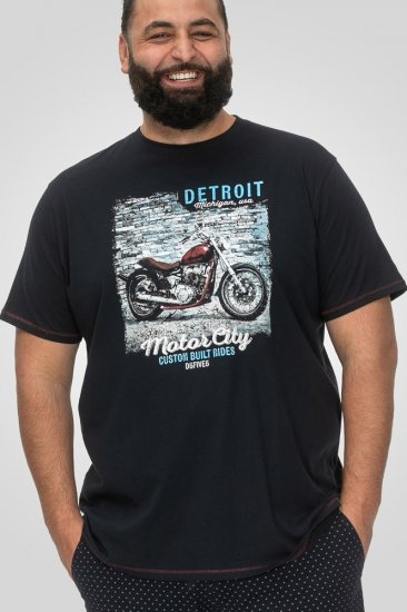 D555 Knowle Detroit Motor Bike Printed Crew Neck T-Shirt Navy - Trička - Trička nadměrné velikosti - 2XL-14XL
