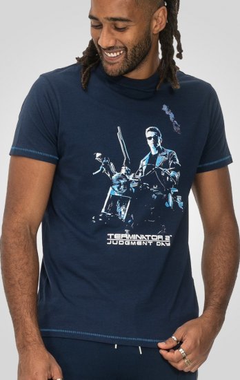 D555 Cameron Official Terminator Printed Crew Neck T-Shirt Dark Navy - Trička - Trička nadměrné velikosti - 2XL-14XL