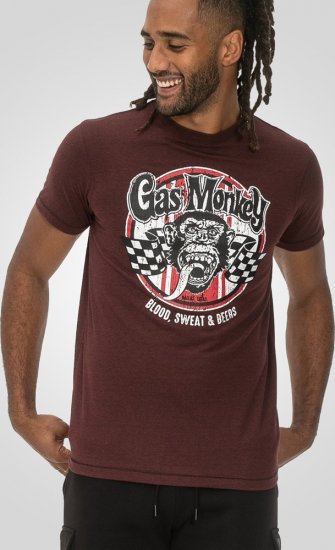 D555 Loughborough Official Gas Monkey Crew Neck T-Shirt Burgundy Black Twist - Trička - Trička nadměrné velikosti - 2XL-14XL