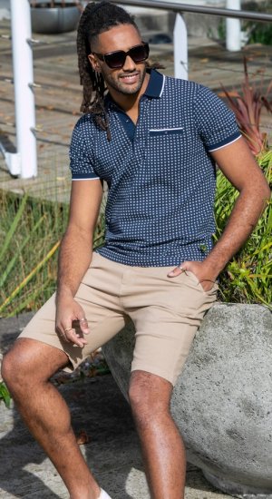 D555 Coventry AOP Polo Shirt Jacquard Collar & Ribbed Cuffs Navy - Polokošile - Polokošile 2XL-8XL - Trička s límečkem 2XL-8XL