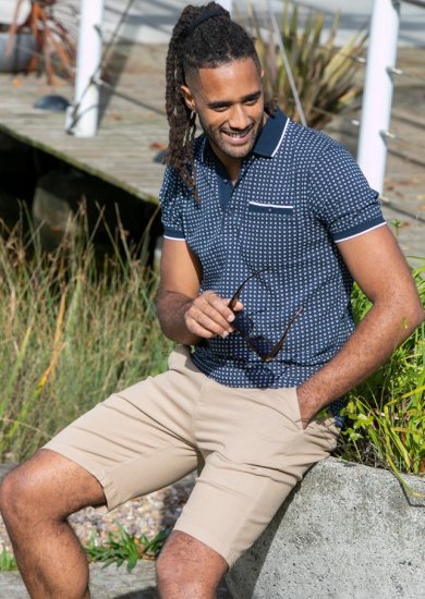 D555 Coventry AOP Polo Shirt Jacquard Collar & Ribbed Cuffs Navy - Polokošile - Polokošile 2XL-8XL - Trička s límečkem 2XL-8XL