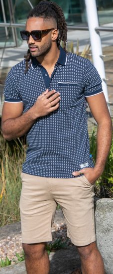 D555 Coventry AOP Polo Shirt Jacquard Collar & Ribbed Cuffs Navy - Polokošile - Polokošile 2XL-8XL - Trička s límečkem 2XL-8XL