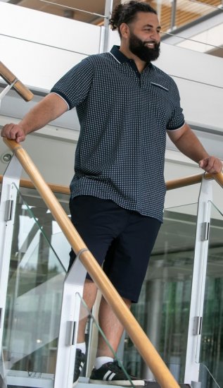 D555 Coventry AOP Polo Shirt Jacquard Collar & Ribbed Cuffs Navy - Polokošile - Polokošile 2XL-8XL - Trička s límečkem 2XL-8XL