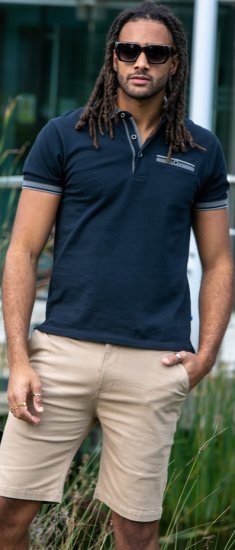 D555 Ilkeston Jacquard Collar & Cuff Short Sleeve Pique Polo Navy - Polokošile - Polokošile 2XL-8XL - Trička s límečkem 2XL-8XL