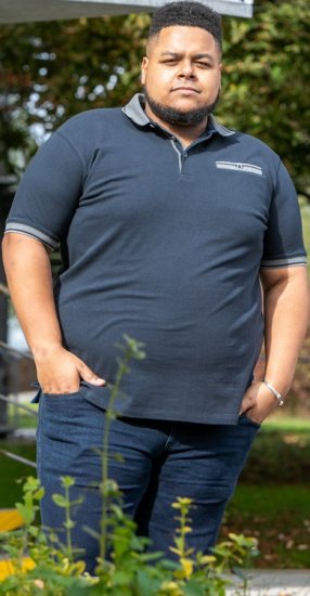 D555 Ilkeston Jacquard Collar & Cuff Short Sleeve Pique Polo Navy - Polokošile - Polokošile 2XL-8XL - Trička s límečkem 2XL-8XL