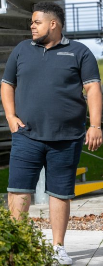 D555 Ilkeston Jacquard Collar & Cuff Short Sleeve Pique Polo Navy - Polokošile - Polokošile 2XL-8XL - Trička s límečkem 2XL-8XL