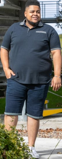 D555 Ilkeston Jacquard Collar & Cuff Short Sleeve Pique Polo Navy - Polokošile - Polokošile 2XL-8XL - Trička s límečkem 2XL-8XL