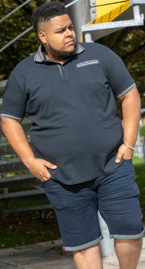 D555 Ilkeston Jacquard Collar & Cuff Short Sleeve Pique Polo Navy - Polokošile - Polokošile 2XL-8XL - Trička s límečkem 2XL-8XL