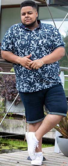 D555 Halifax AOP Hawaiian Print Short Sleeve Polo Blue - Trička - Trička nadměrné velikosti - 2XL-14XL