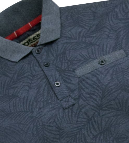 D555 Uttoxeter AOP Leaf Print Short Sleeve Polo Denim - Polokošile - Polokošile 2XL-8XL - Trička s límečkem 2XL-8XL