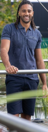 D555 Uttoxeter AOP Leaf Print Short Sleeve Polo Denim - Polokošile - Polokošile 2XL-8XL - Trička s límečkem 2XL-8XL