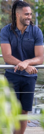 D555 Uttoxeter AOP Leaf Print Short Sleeve Polo Denim - Polokošile - Polokošile 2XL-8XL - Trička s límečkem 2XL-8XL