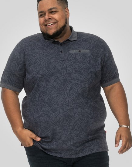 D555 Uttoxeter AOP Leaf Print Short Sleeve Polo Denim - Polokošile - Polokošile 2XL-8XL - Trička s límečkem 2XL-8XL