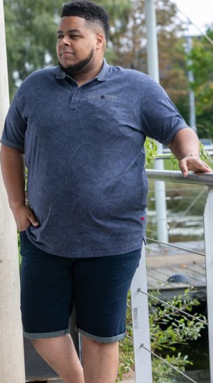 D555 Uttoxeter AOP Leaf Print Short Sleeve Polo Denim - Polokošile - Polokošile 2XL-8XL - Trička s límečkem 2XL-8XL