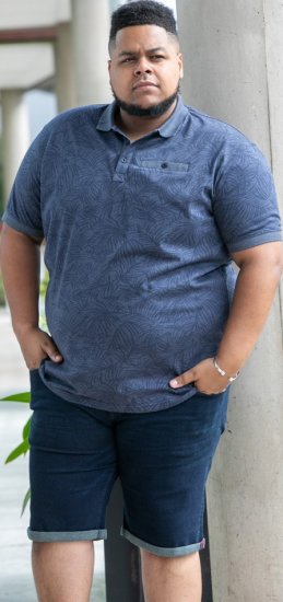 D555 Uttoxeter AOP Leaf Print Short Sleeve Polo Denim - Polokošile - Polokošile 2XL-8XL - Trička s límečkem 2XL-8XL