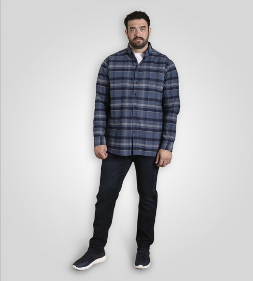 D555 Shrewsbury Long Sleeve with Chest Pocket Blue/Navy Check - Košile - Košile 2XL-10XL