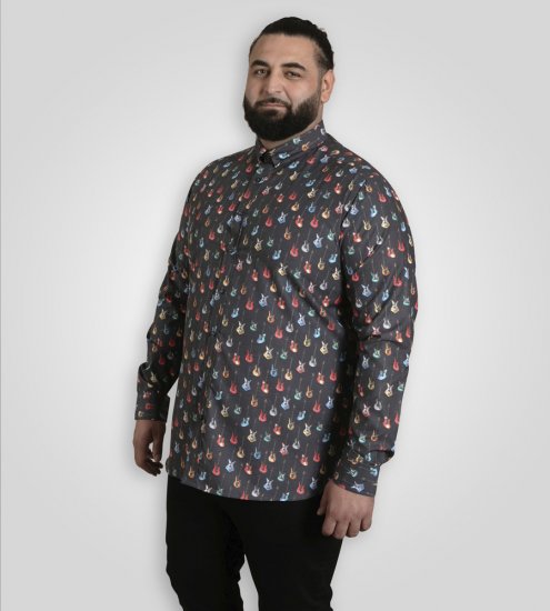 D555 Wakefield Long Sleeve AOP Guitar Printed Shirt Grey - Košile - Košile 2XL-10XL