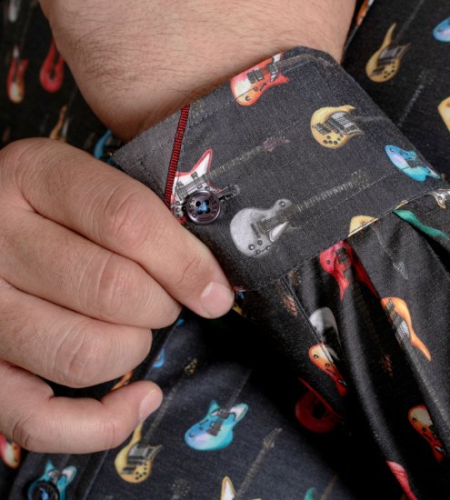 D555 Wakefield Long Sleeve AOP Guitar Printed Shirt Grey - Košile - Košile 2XL-10XL