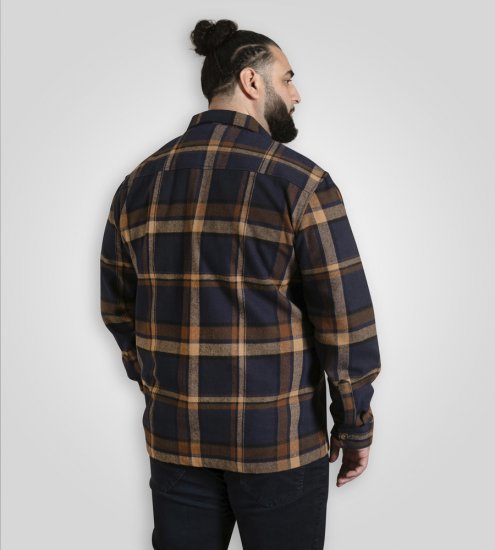 D555 Aldershot Long Sleeve Heavy Shacket Overshirt Tan/Navy Check - Košile - Košile 2XL-10XL