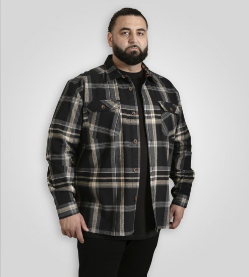 D555 Falkirk Long Sleeve Heavy Shacket Overshirt Black/Grey - Košile - Košile 2XL-10XL