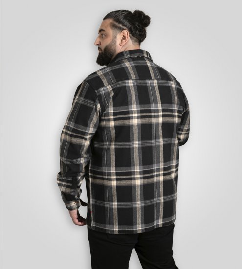 D555 Falkirk Long Sleeve Heavy Shacket Overshirt Black/Grey - Košile - Košile 2XL-10XL