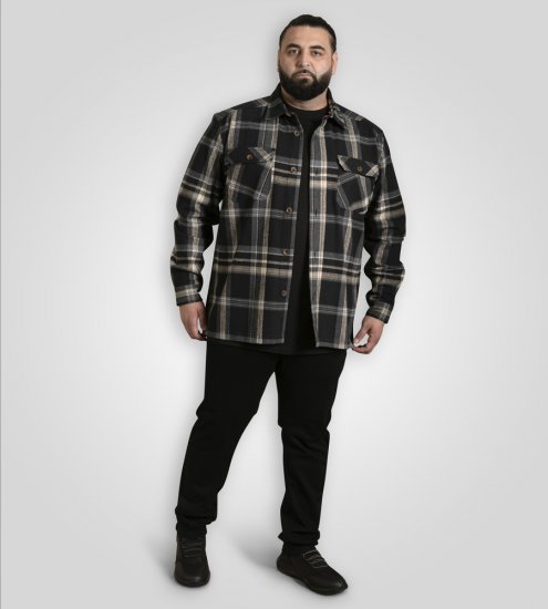 D555 Falkirk Long Sleeve Heavy Shacket Overshirt Black/Grey - Košile - Košile 2XL-10XL