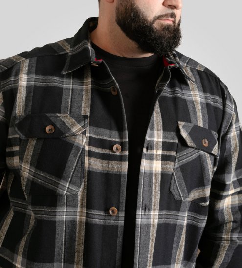 D555 Falkirk Long Sleeve Heavy Shacket Overshirt Black/Grey - Košile - Košile 2XL-10XL