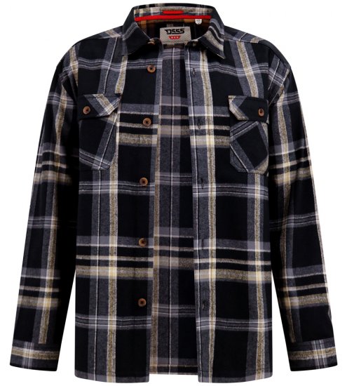 D555 Falkirk Long Sleeve Heavy Shacket Overshirt Black/Grey - Košile - Košile 2XL-10XL