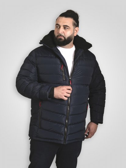 D555 Workington Zateplená Bunda s Kapucí a Sherpa Podšívkou Tmavě Modrá - Bundy - Bundy Nadměrné Velikosti - 2XL-8XL