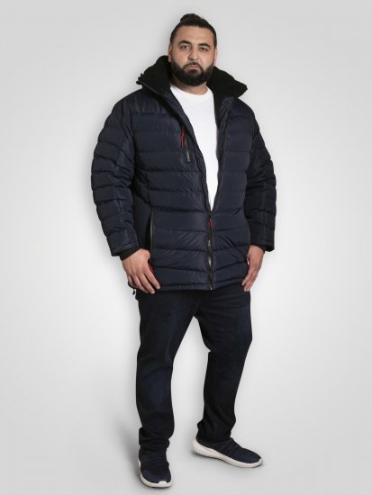 D555 Workington Zateplená Bunda s Kapucí a Sherpa Podšívkou Tmavě Modrá - Bundy - Bundy Nadměrné Velikosti - 2XL-8XL