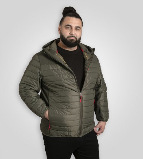 D555 Northfield Hybrid soft shell prošívaná bunda s kapucí khaki - Bundy - Bundy Nadměrné Velikosti - 2XL-8XL