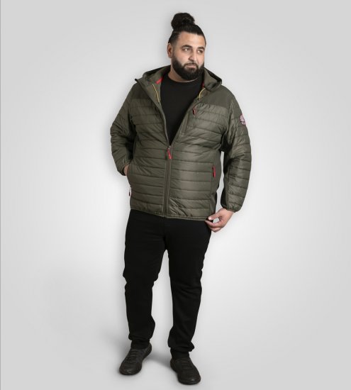 D555 Northfield Hybrid soft shell prošívaná bunda s kapucí khaki - Bundy - Bundy Nadměrné Velikosti - 2XL-8XL